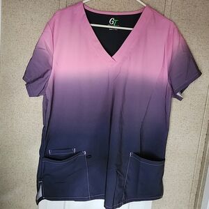 Pink to gray ombre scrub top